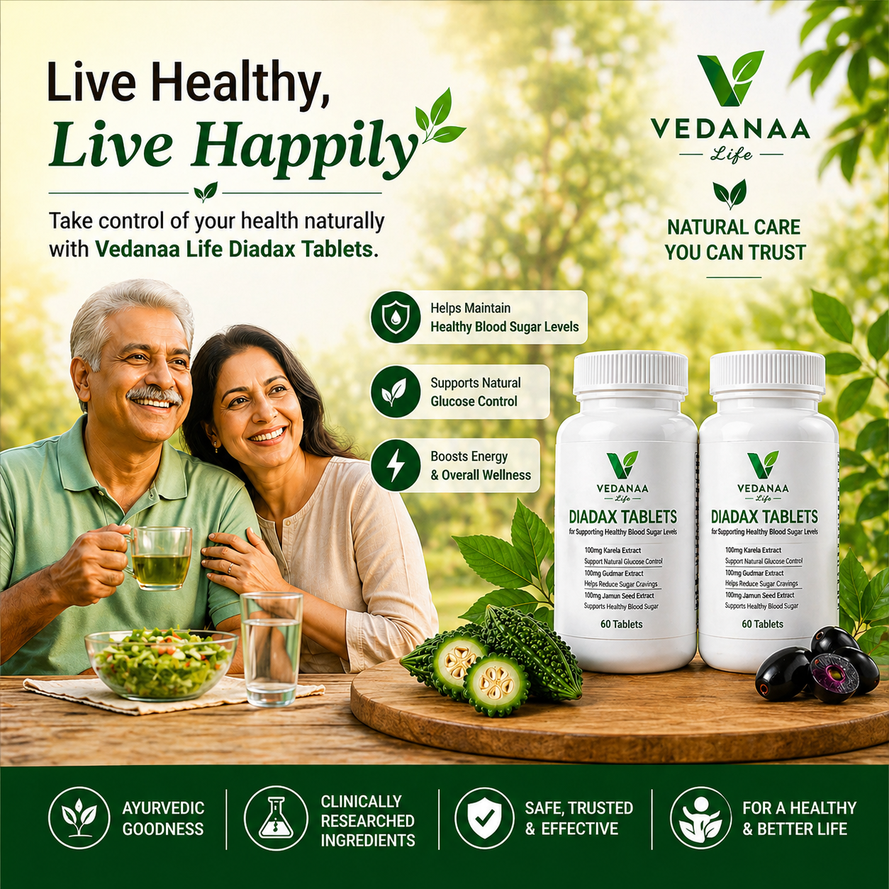 VEDANAA LIFE Diadax Tablets – Natural Diabetes Care Tablets (120 Tablets)