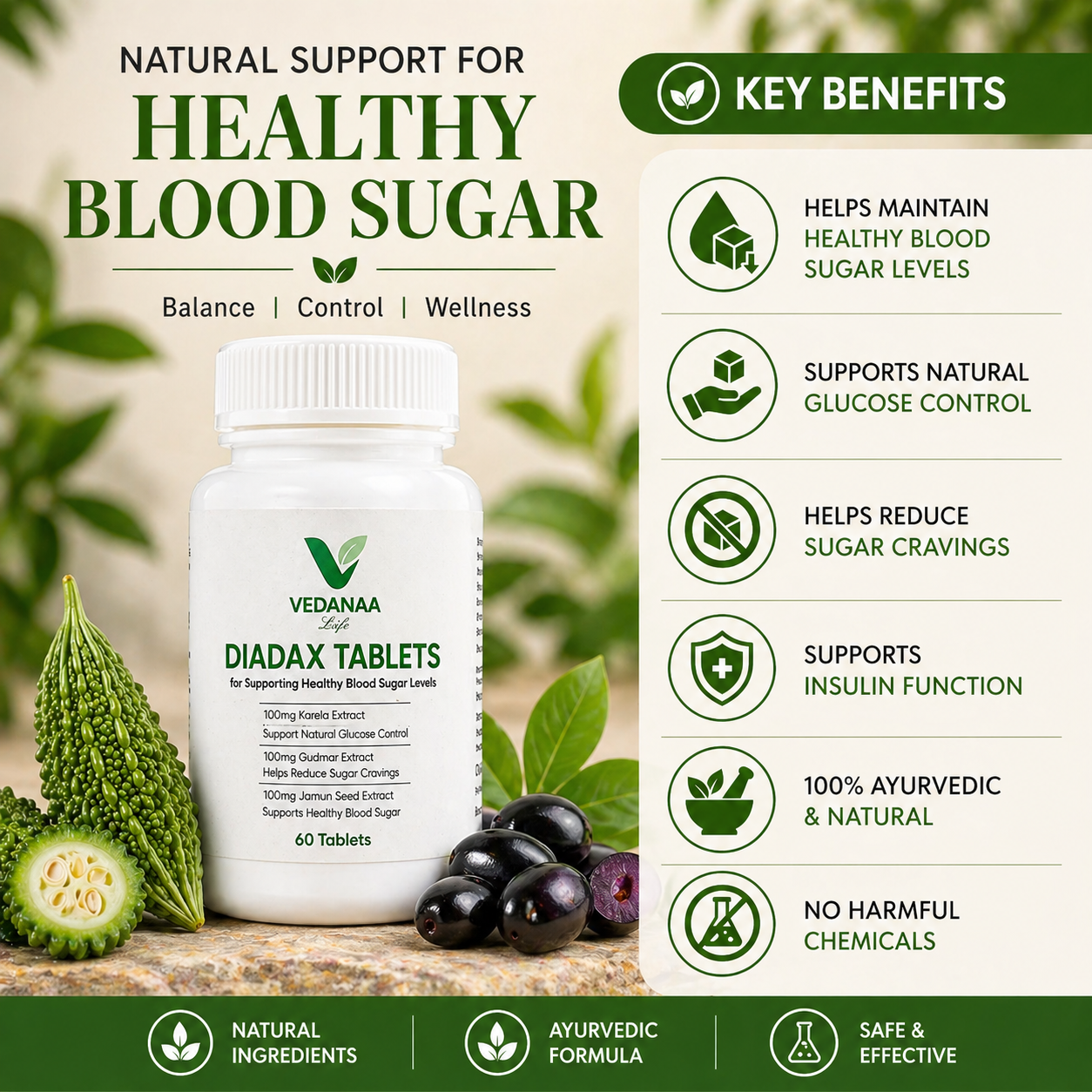 VEDANAA LIFE Diadax Tablets – Natural Diabetes Care Tablets (60 Tablets)